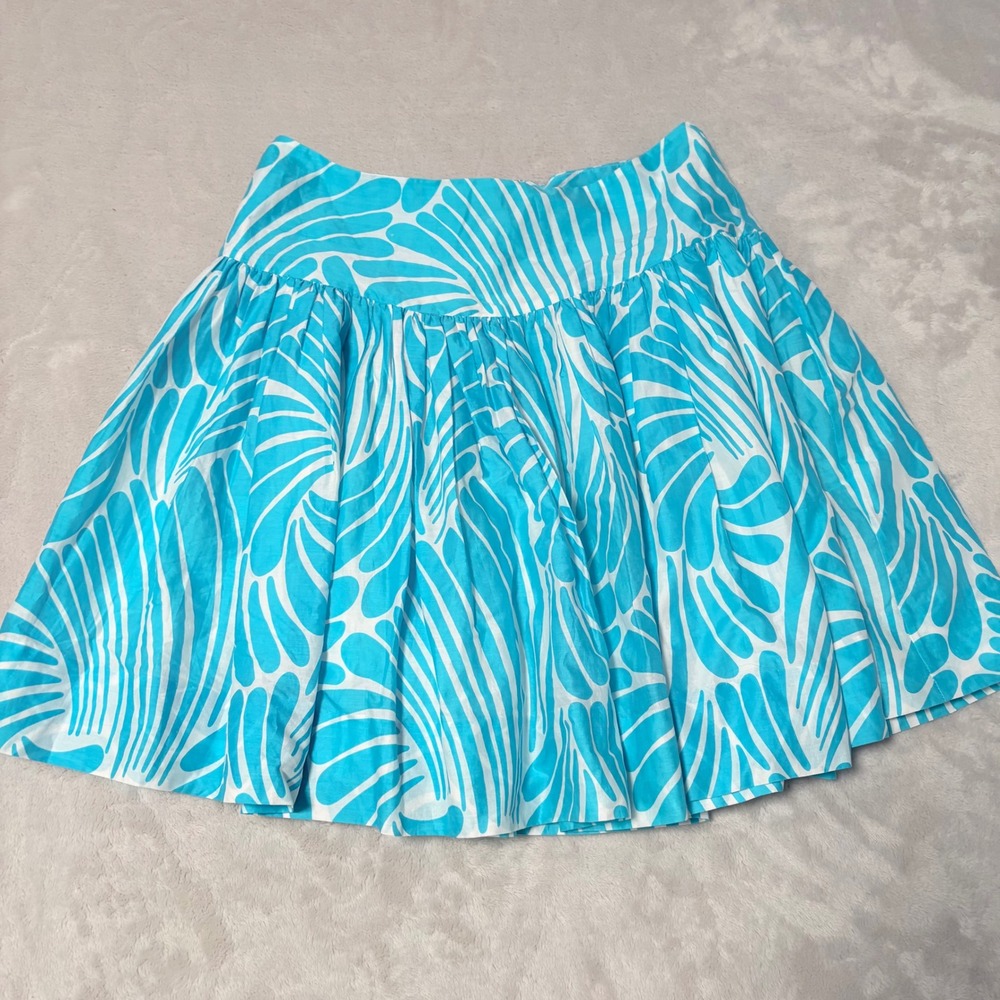 Kate Spade‎ Abstract Print Mini Skirt Women Blue size 4 Cotton Fit and Flare
